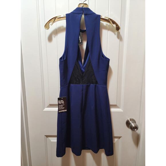 NEW Express Blue Mock Neck Sleeveless Keyhole Sexy Sheath Dress Lace Back Size 6 - Picture 5 of 10